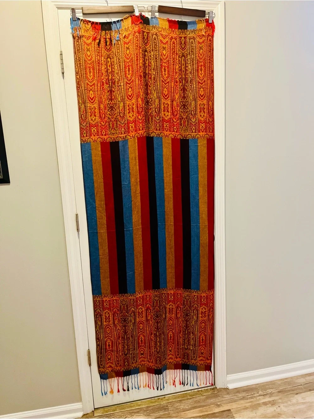 Pashmina Paisley Striped Oversized Scarf Wrap Multicolor Fringe NWOT